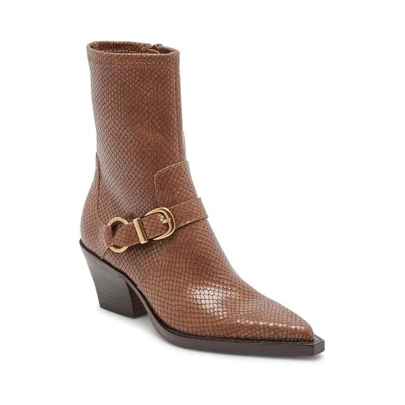 Dolce Vita Rave Womens 8.5 Saddle Snakeskin Leather Side Zip Western Boots PQ564